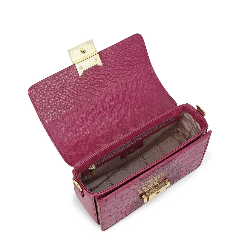 Da Milano Orchid Small Croco Leather Satchel - Orchid for Women | Best Price UAE